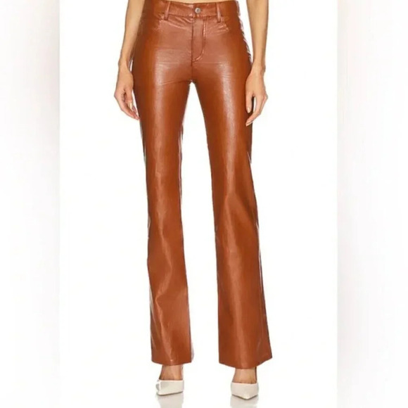 NWT A.L.C. Freddie $395 Vegan Leather Straight Leg Pant in Cognac, Size 00 - Picture 2 of 9